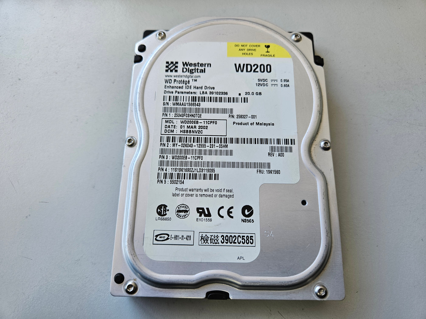 Western Digital Dell IBM Compaq 20Gb IDE 5400rpm 3.5in HDD ( WD200EB-11CPF0 02K043 5502154 19K1560 19K1690 258327-001 ) REF
