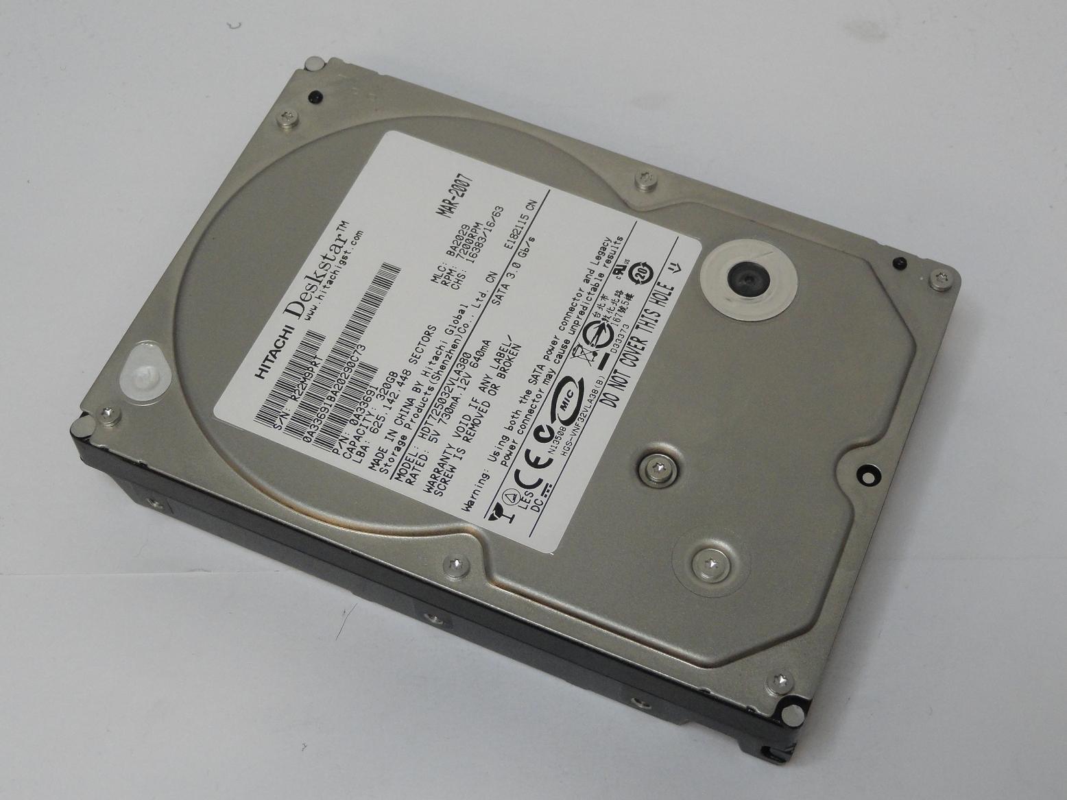 Hitachi 320GB SATA 7200rpm 3.5in HDD ( 0A33691 HDT725032VLA380 ) REF