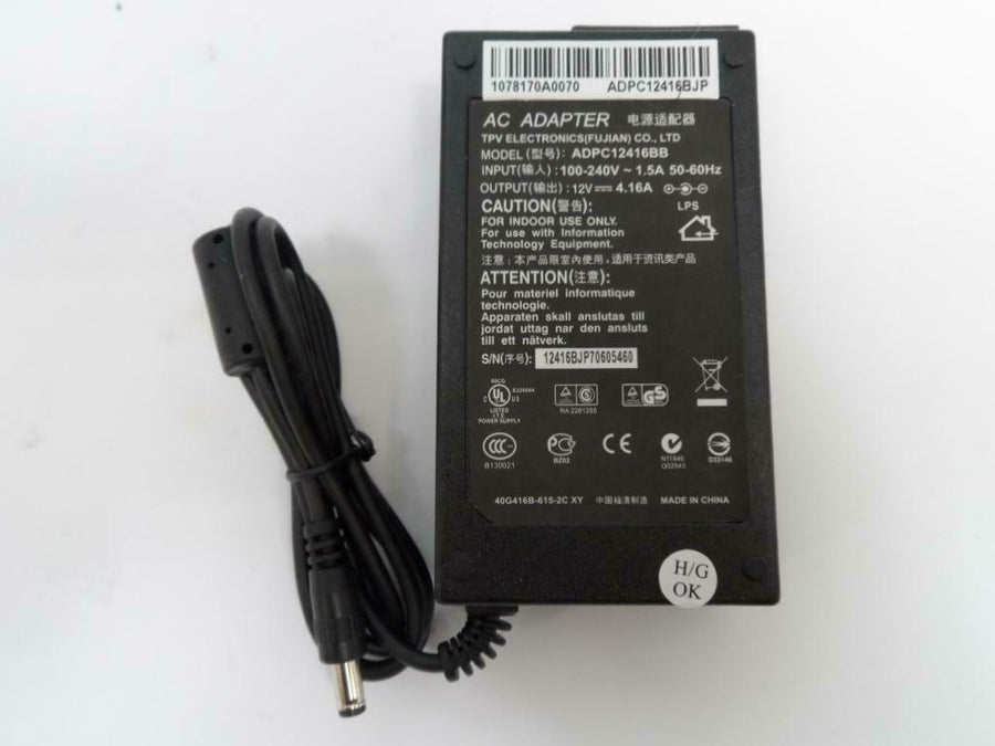TPV 12V 4.16A 5.5mm x 2.5mm tip AC Adapter ( ADPC12416BB ) USED
