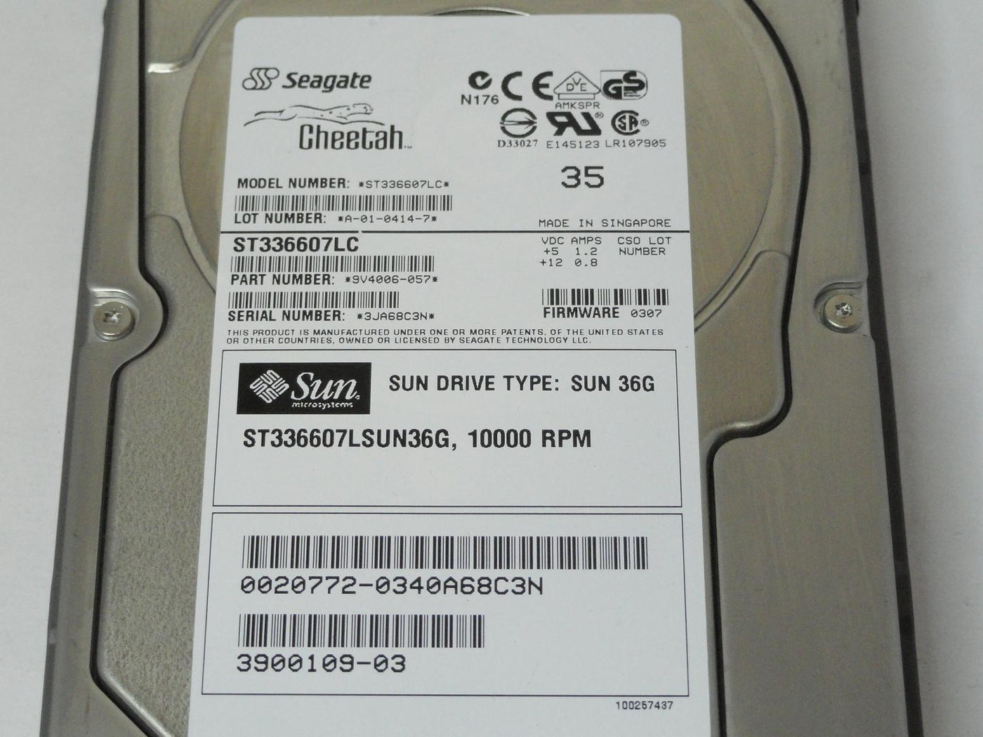 Seagate Sun 36GB SCSI 80 Pin 10Krpm 3.5in HDD in Caddy ( ST336607LC 9V4006-057 390-0109-03 540-5996-01 ) REF