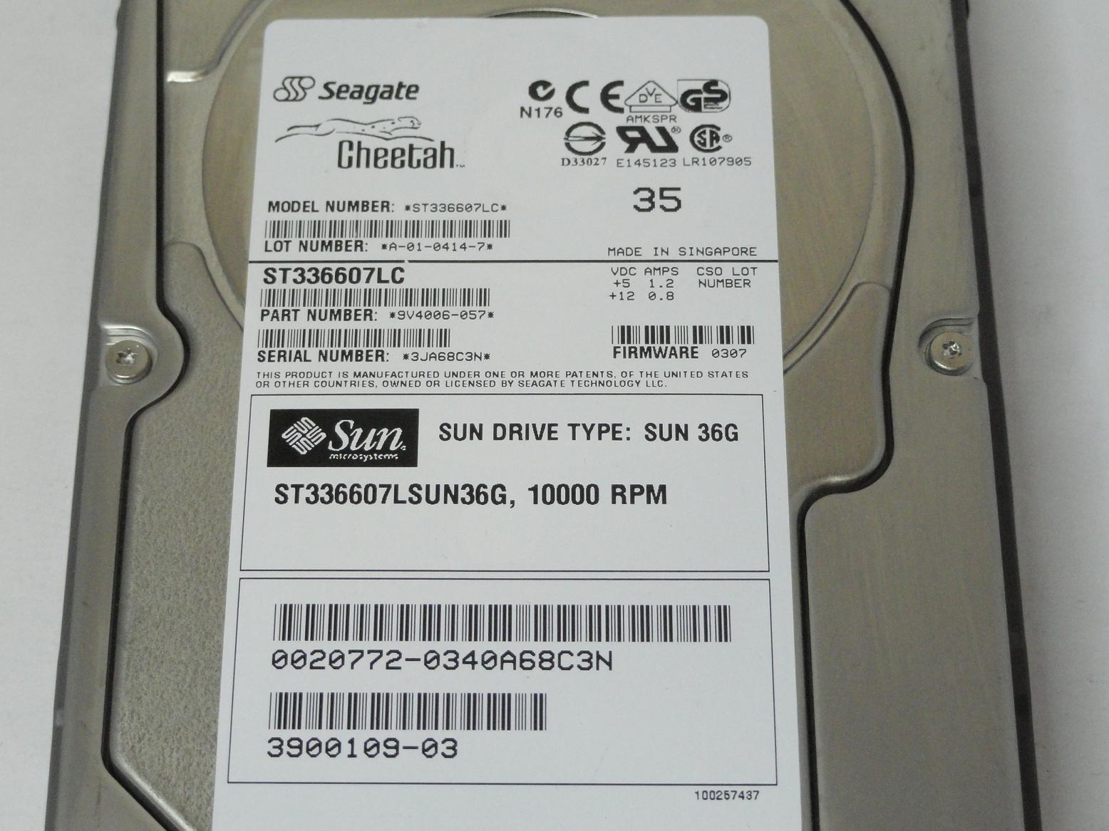 Seagate Sun 36GB SCSI 80 Pin 10Krpm 3.5in HDD in Caddy ( ST336607LC 9V4006-057 390-0109-03 540-5996-01 ) REF