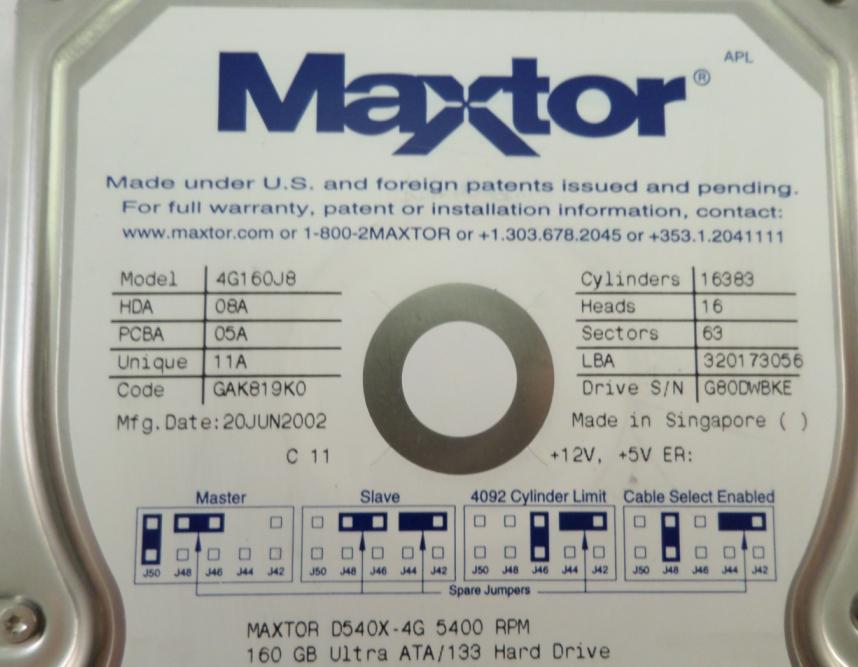 PR02609_D540X-4G_Maxtor 160GB IDE 5400rpm 3.5in HDD - Image3