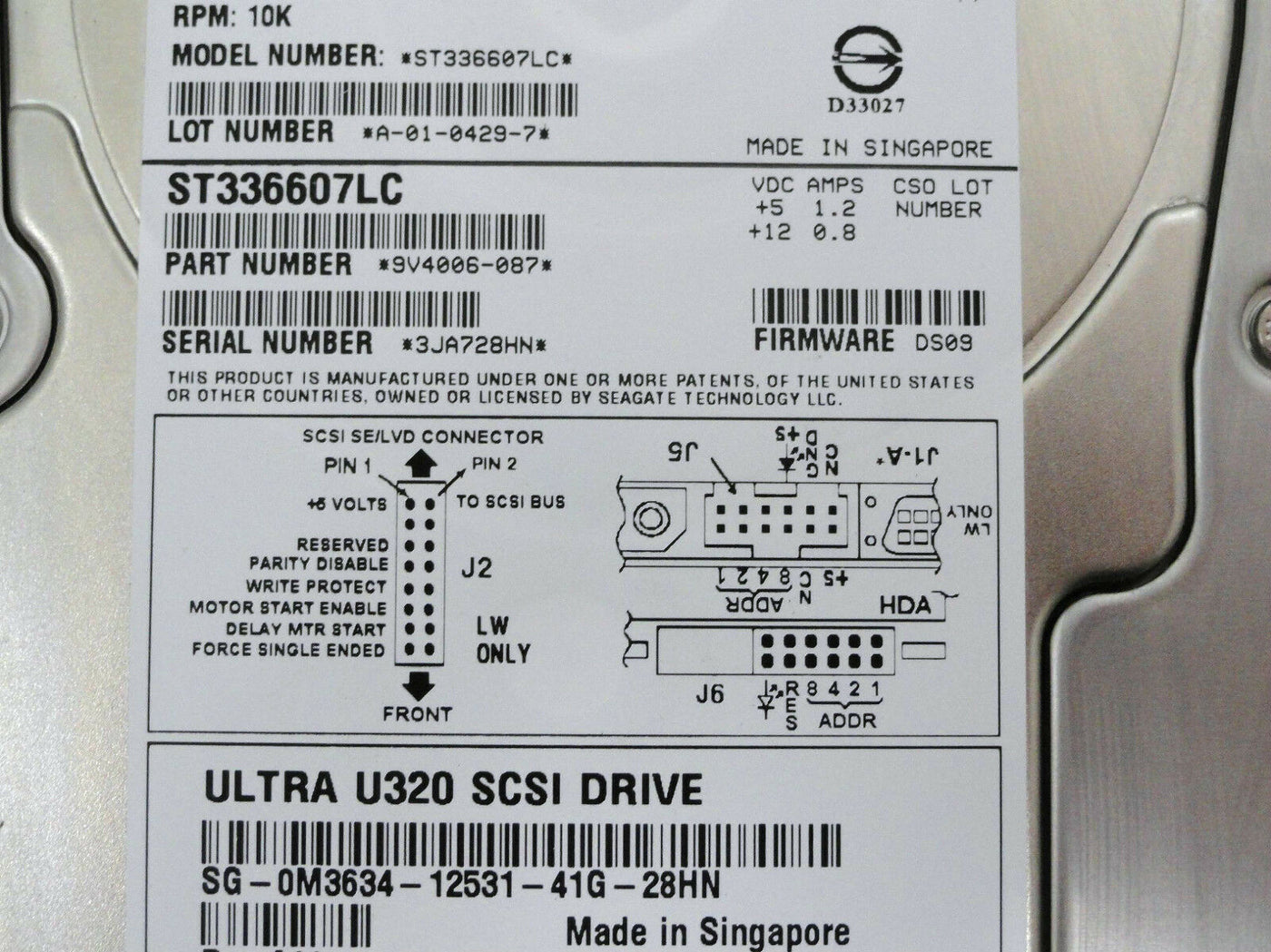 Seagate Dell 36GB SCSI 80 Pin 10Krpm 3.5in HDD ( 9V4006-087 ST336607LC 0M3634 ) USED