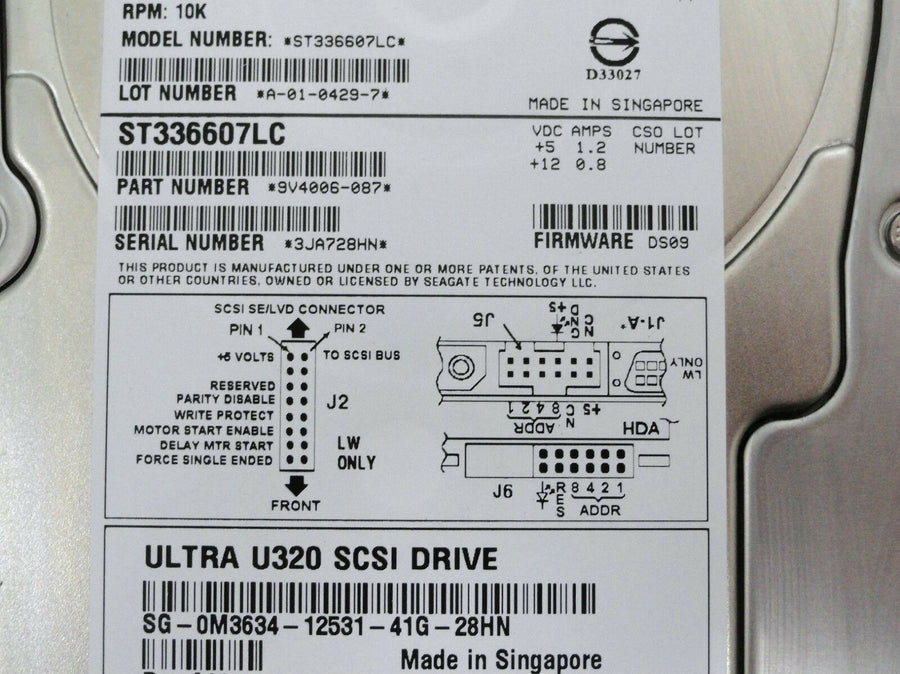 Seagate Dell 36GB SCSI 80 Pin 10Krpm 3.5in HDD ( 9V4006-087 ST336607LC 0M3634 ) USED