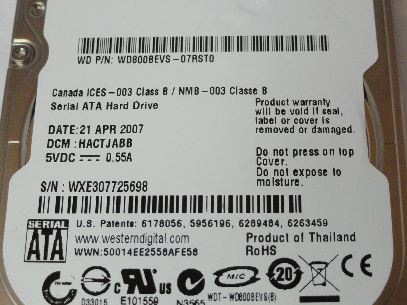 PR23511_WD800BEVS-07RST0_Western Digital 80GB SATA 5400rpm 2.5in HDD - Image3