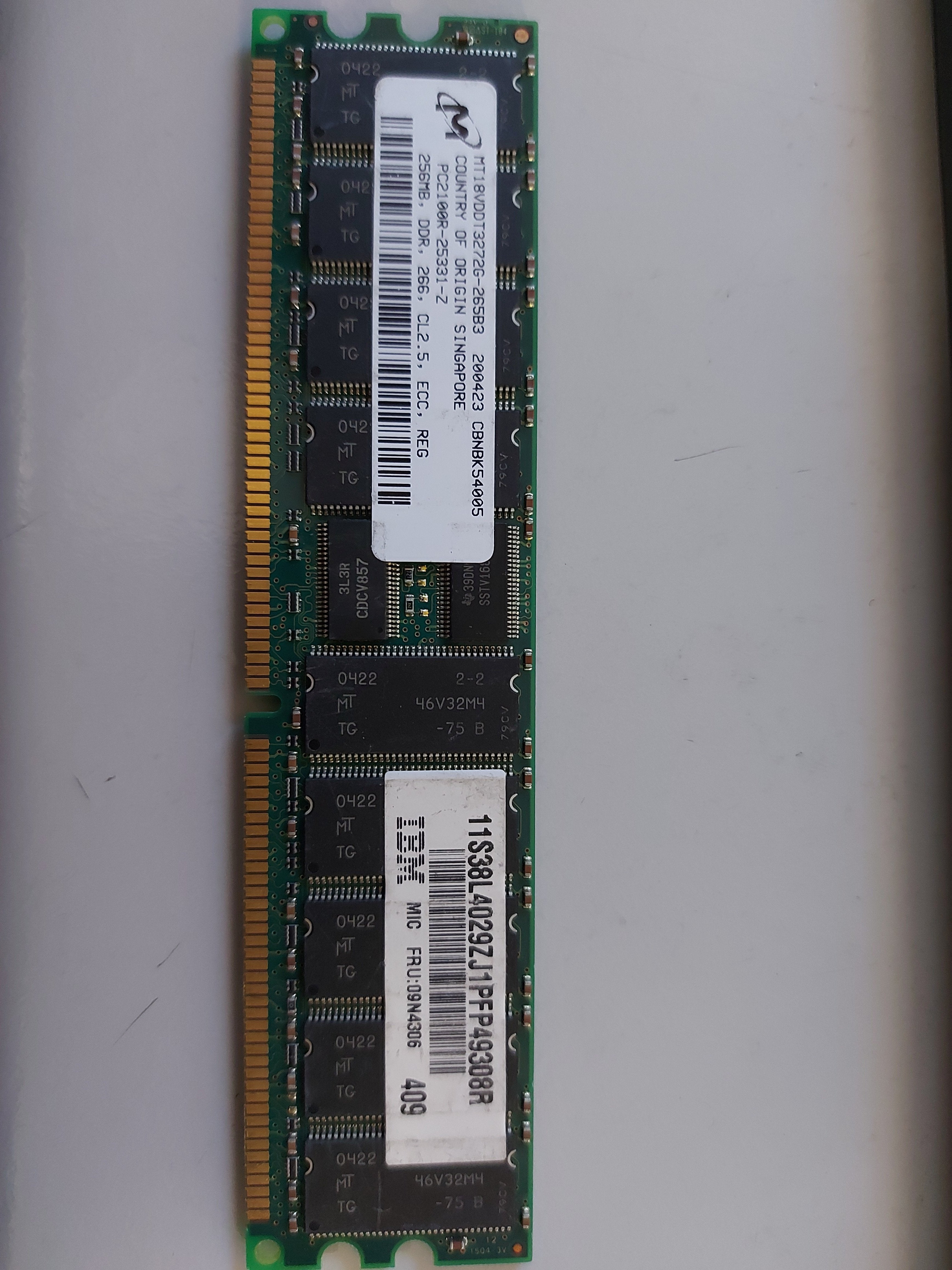 Micron IBM 256MB DDR Registered ECC PC-2100 DIMM MT18VDDT3272G-265B3  09N4306