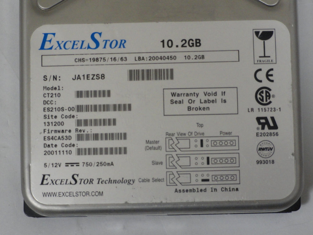 Excelstor 10.2GB IDE 5400rpm 3.5in HDD ( CT210 ES210S-00 ) USED