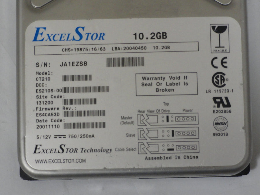 Excelstor 10.2GB IDE 5400rpm 3.5in HDD ( CT210 ES210S-00 ) USED