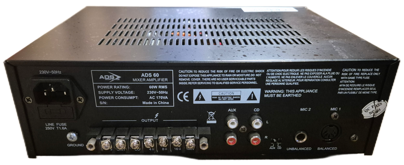 ADS Worldwide 60W Mixer Amplifier ( ADS60 ) USED