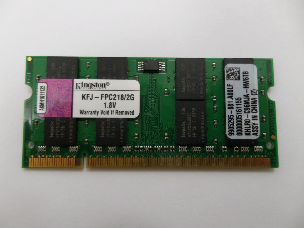 KFJ  FPC218  2G - Kingston 2GB PC2-5300 DDR2-667MHz non-ECC Unbuffered CL5 200-Pin SoDimm Memory Module Mfr P/N KFJ-FPC218/2G - Refurbished