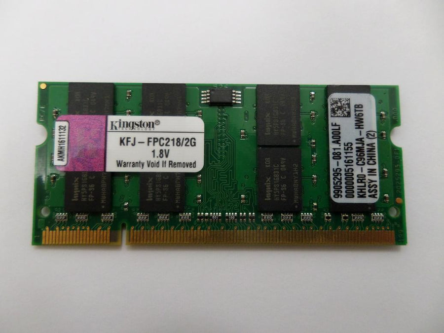 KFJ  FPC218  2G - Kingston 2GB PC2-5300 DDR2-667MHz non-ECC Unbuffered CL5 200-Pin SoDimm Memory Module Mfr P/N KFJ-FPC218/2G - Refurbished