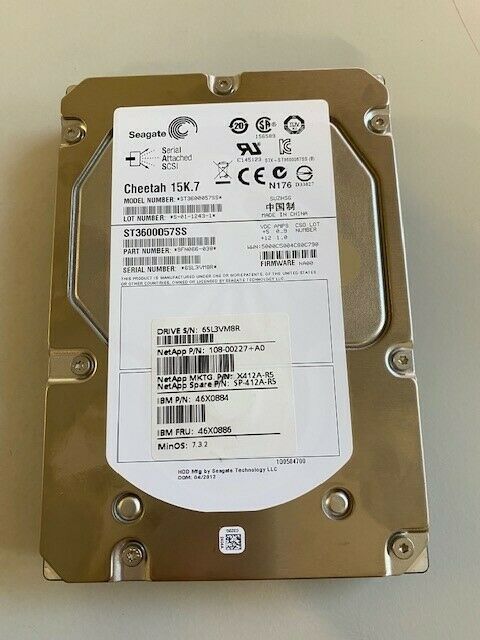 Seagate IBM NetApp 600GB SAS 15K 3.5' HDD ( ST3600057SS 9FN066-038 46X0884 46X0886 108-00227 ) REF