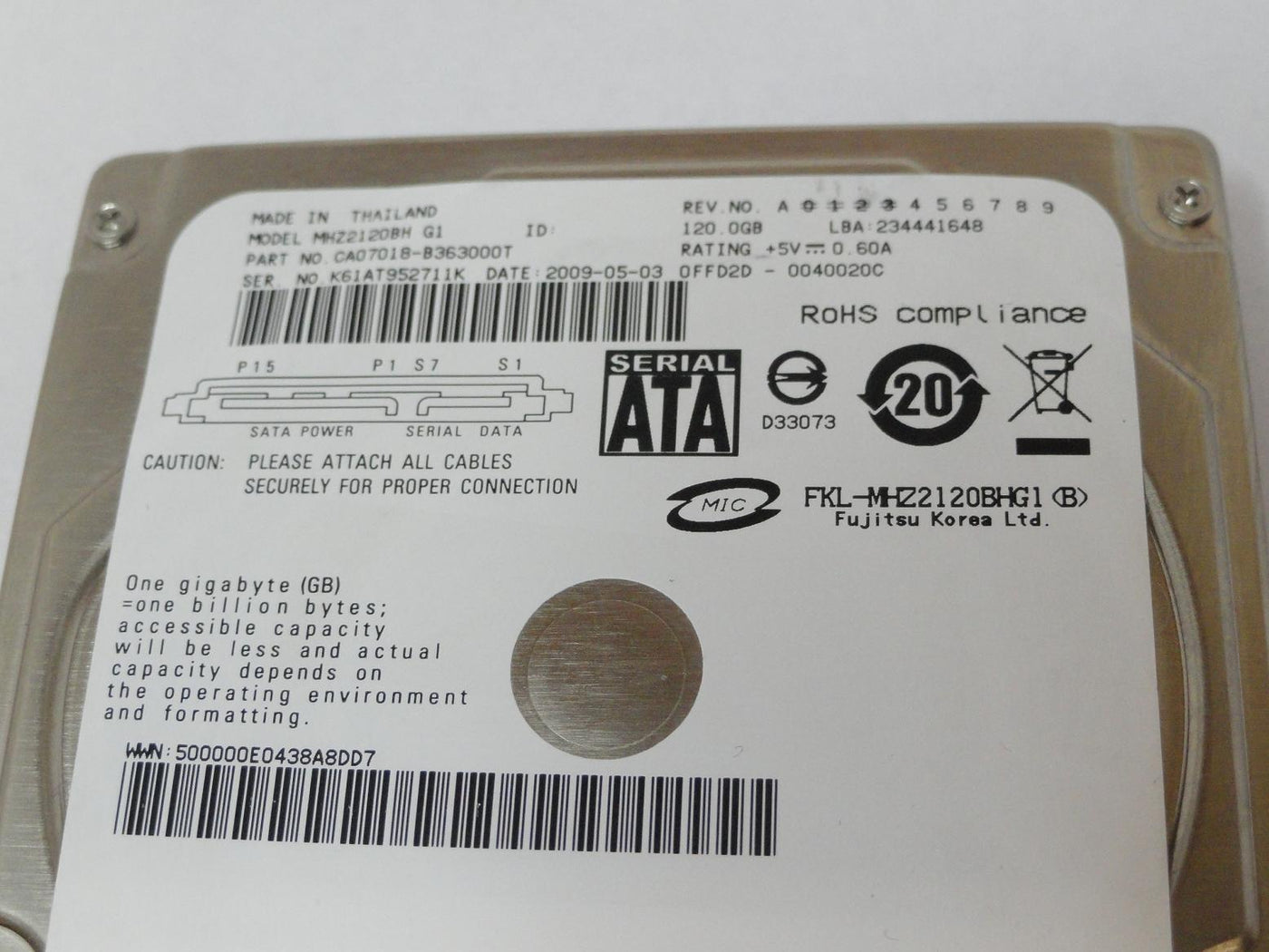 PR24034_CA07018-B363000T_Fujitsu 120GB SATA 5400rpm 2.5in HDD - Image3