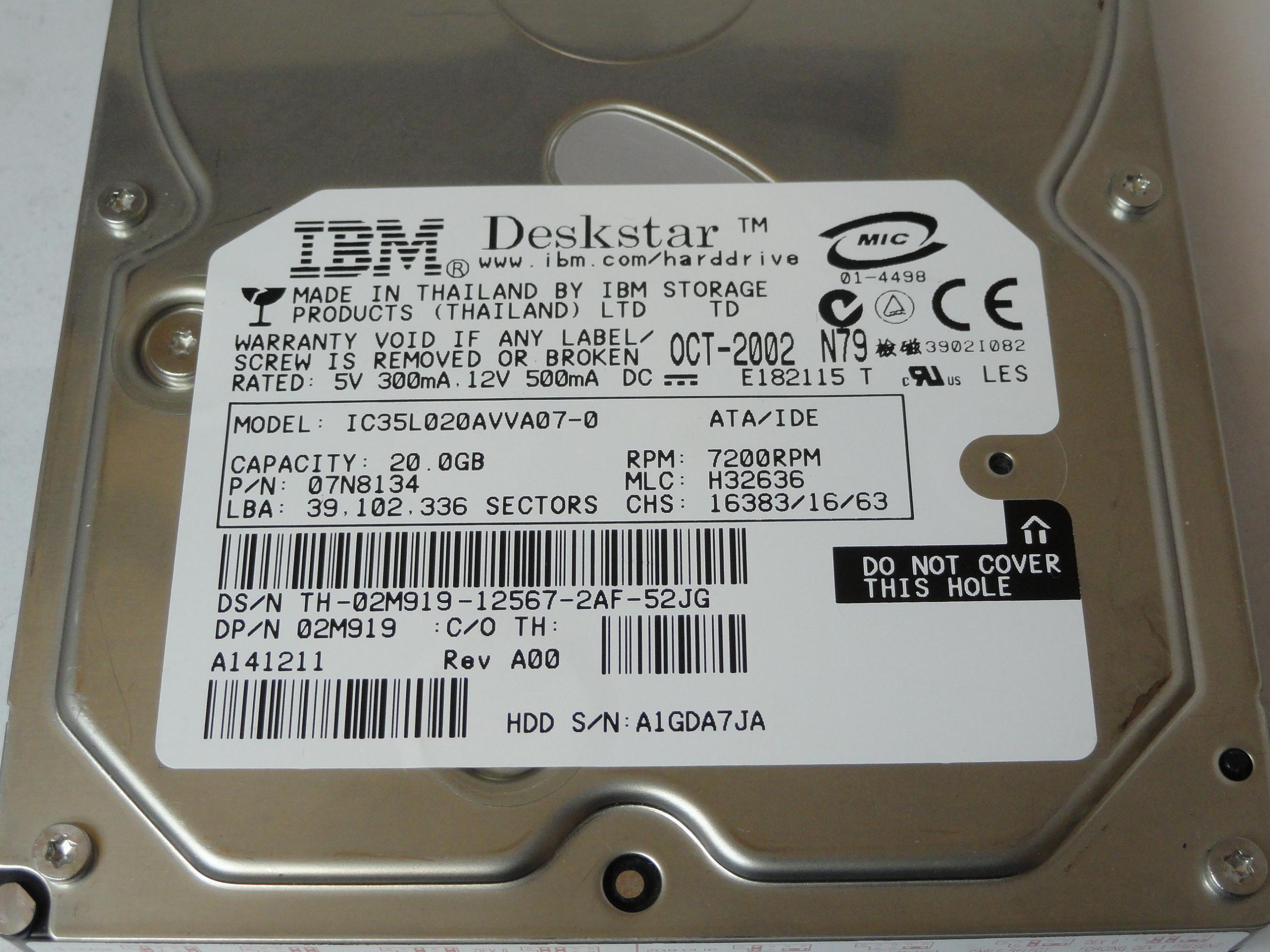 07N8134 - IBM Dell 20Gb IDE 7200rpm 3.5in HDD - Refurbished