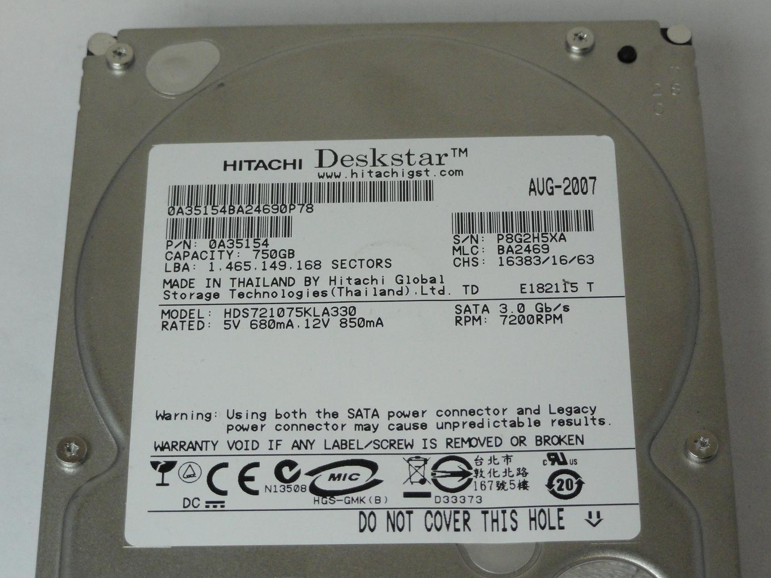 MC6731_0A35154_Hitachi 750GB SATA 7200rpm 3.5in HDD - Image3