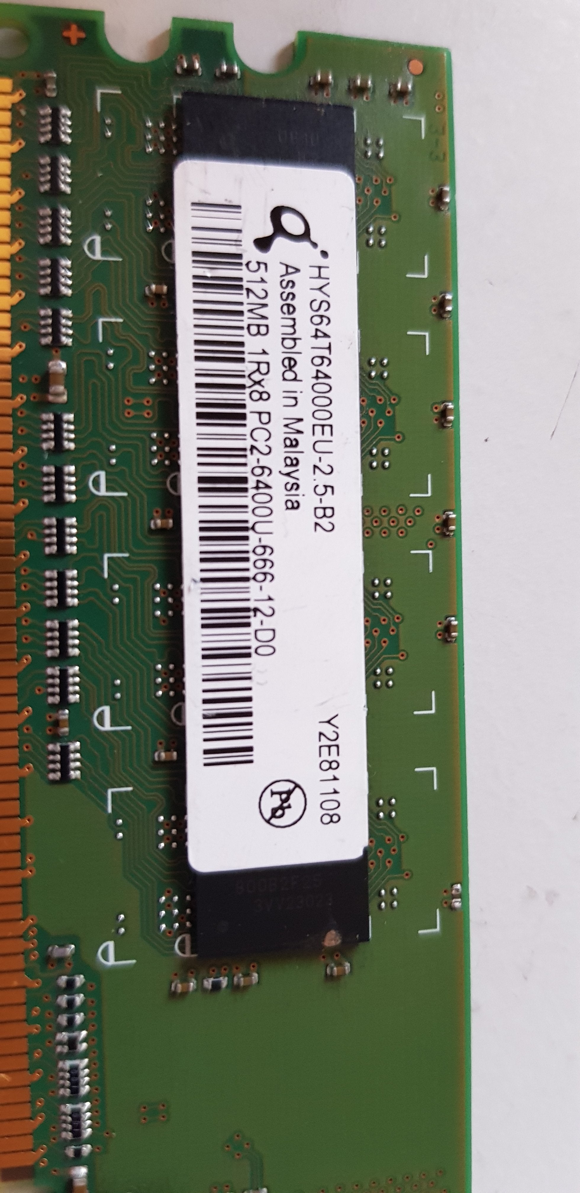 Qimonda 512MB 1Rx8 PC2-6400U 800MHz DDR2 SDRAM Memory Module HYS64T64000EU-2.5-B2