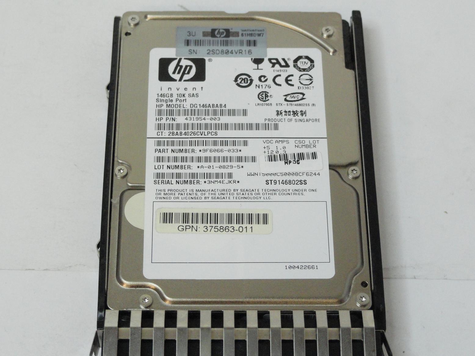 Seagate HP 146GB SAS 10Krpm 2.5in HDD in Caddy ( 9F6066-033 ST9146802SS 431954-003 DG146ABAB4 375863-011 432320-001 ) REF