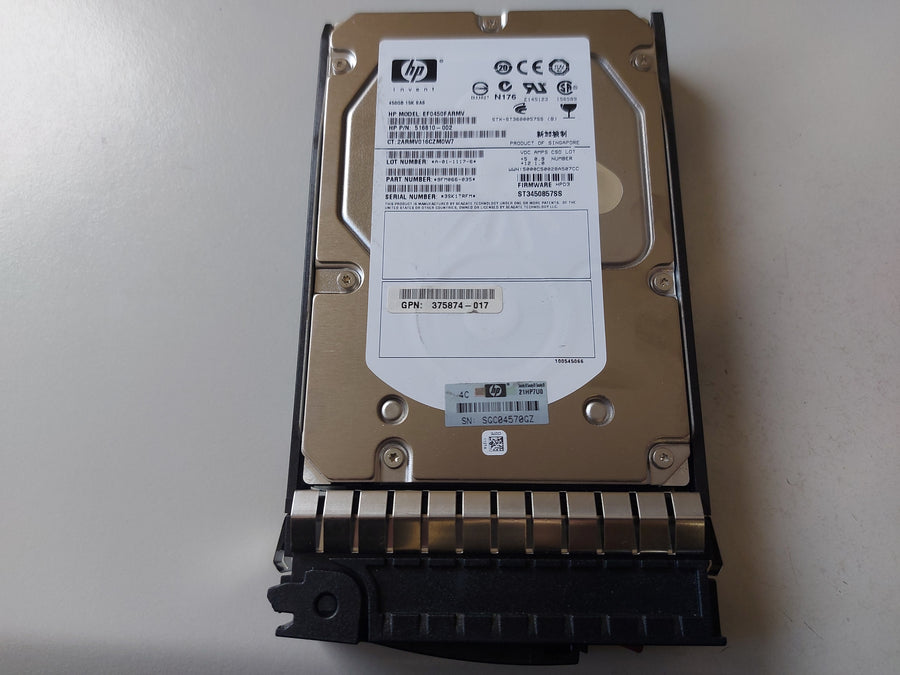 HP Seagate 450GB 15Krpm SAS 3.5in HDD in CADDY ( EF0450FARMV 516810-002 ST3450857SS 9FM066-035 375874-017 454274-001 ) REF