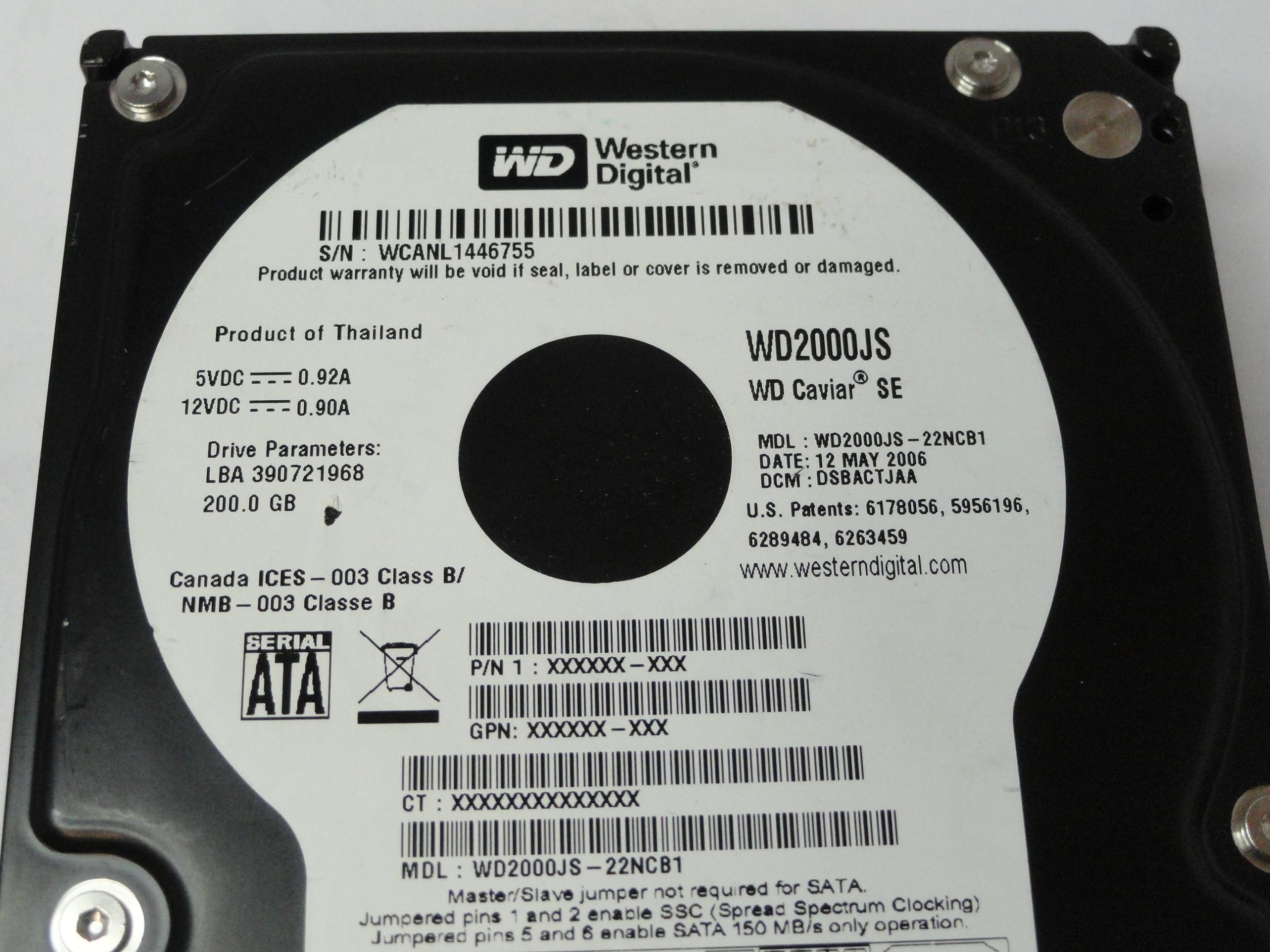 WD2000JS-22NCB1 - Western Digital Caviar 200Gb SATA 7200rpm 3.5in HDD - USED