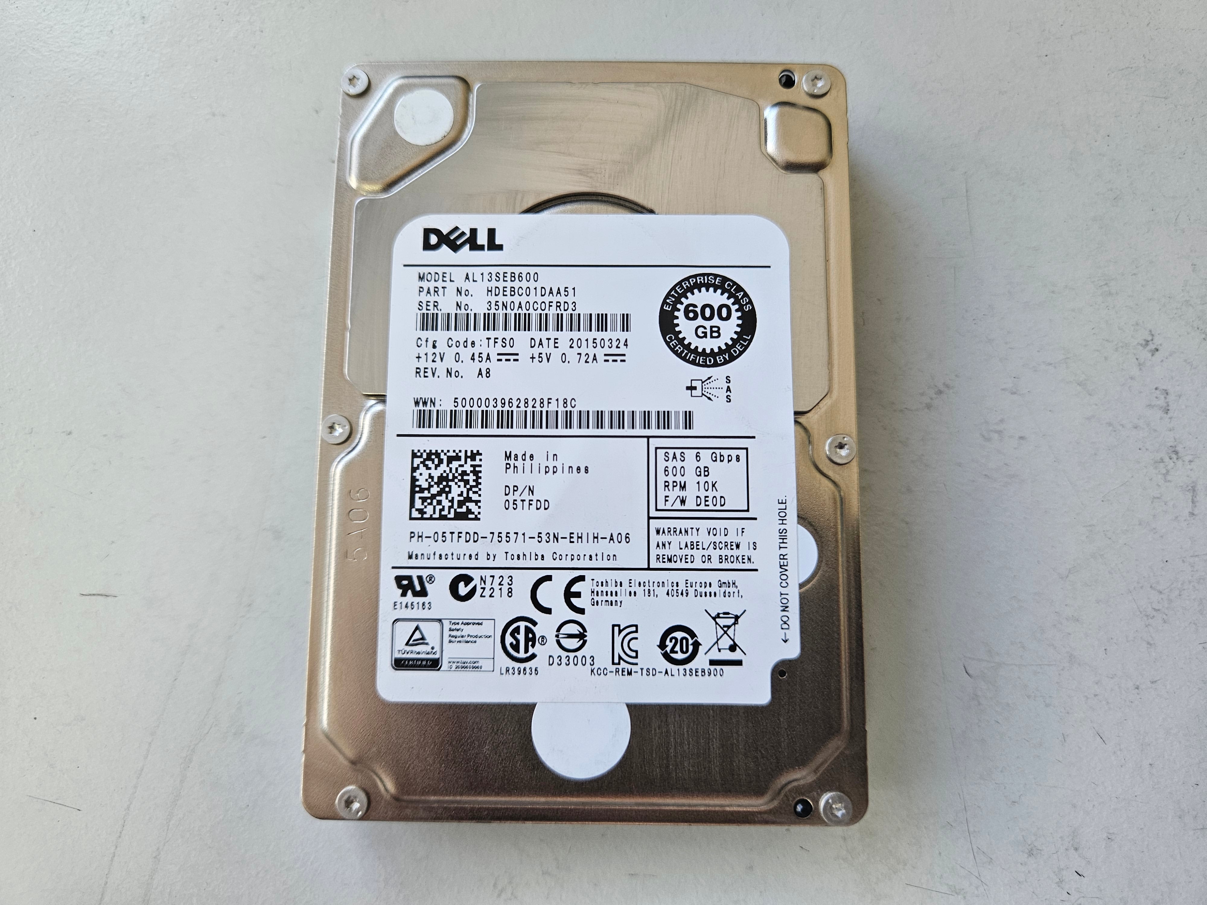 Dell Toshiba 600GB 10K SAS 2.5in HDD ( 05TFDD AL13SEB600 HDEBC01DAA51 ) REF