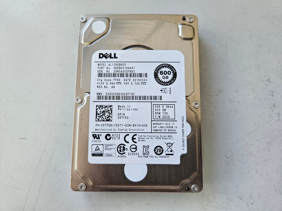 Dell Toshiba 600GB 10K SAS 2.5in HDD ( 05TFDD AL13SEB600 HDEBC01DAA51 ) REF