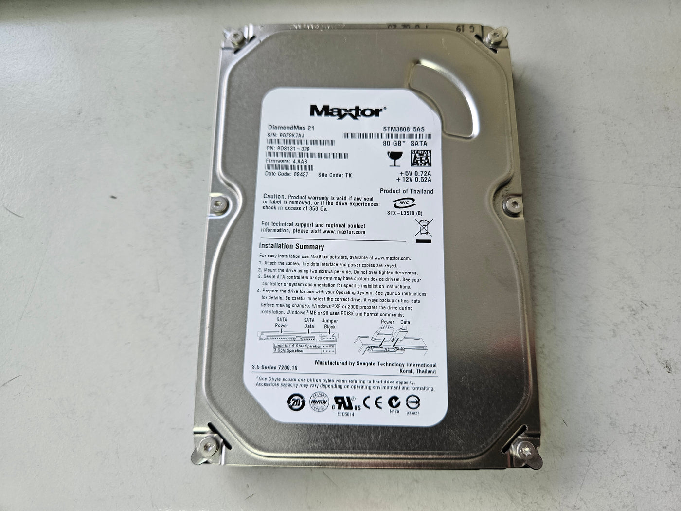 Maxtor 80GB 7200RPM SATA 3.5in HDD ( STM380815AS 9DS131-329 ) REF