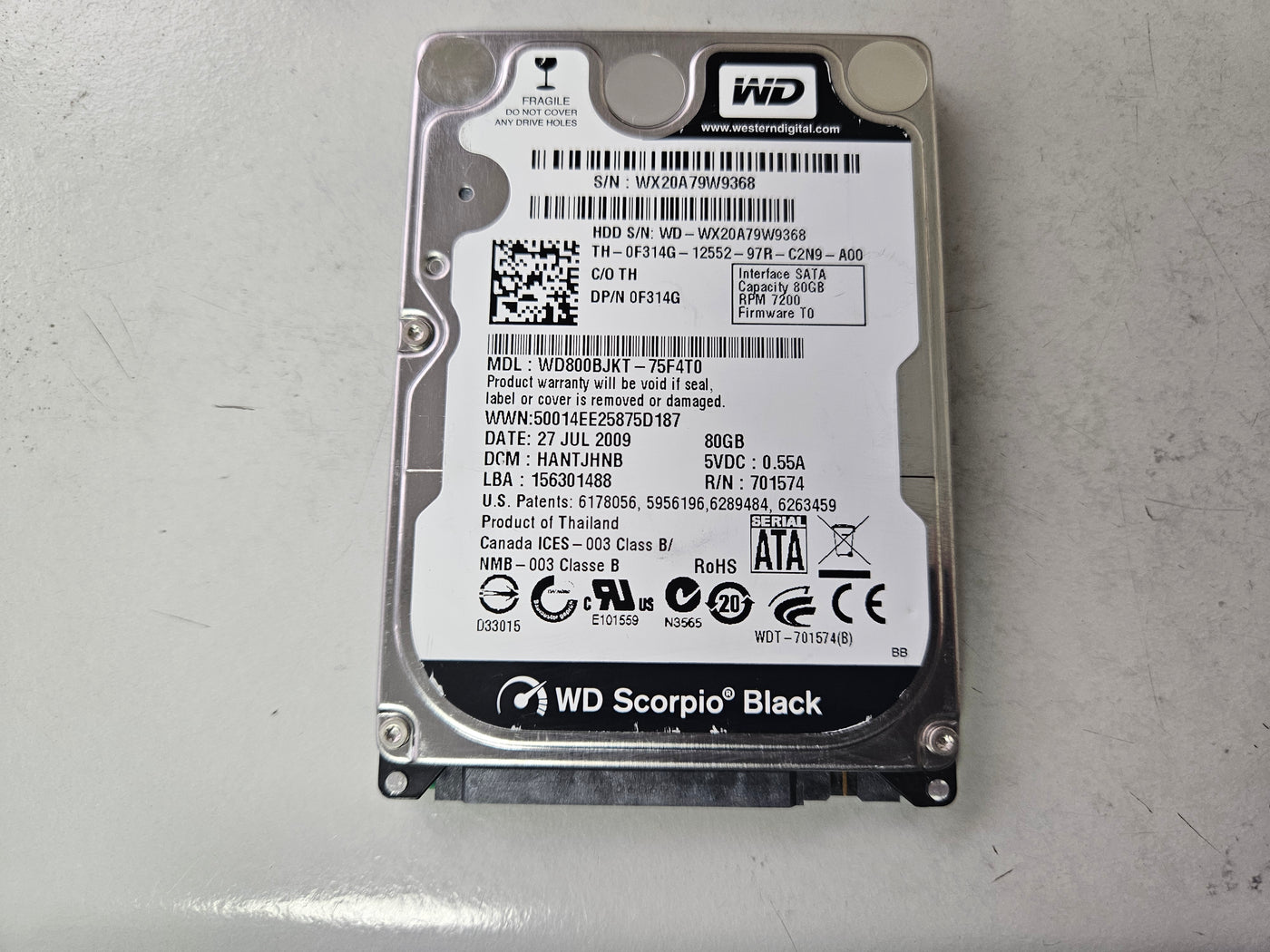 Western Digital Dell 80GB 7200RPM SATA 2.5in HDD ( WD800BJKT-75F4T0 0F314G ) REF