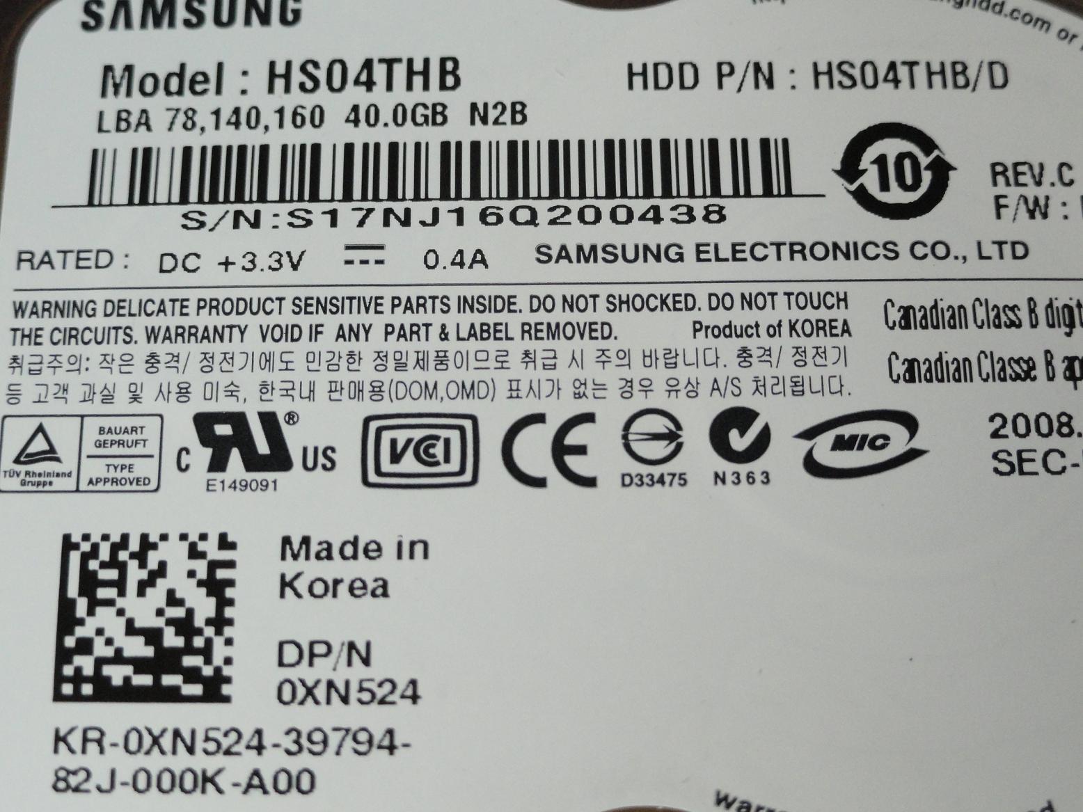 PR23007_HS04THBD_Samsung Dell 40Gb ZIF 4200rpm 1.8in HDD - Image3