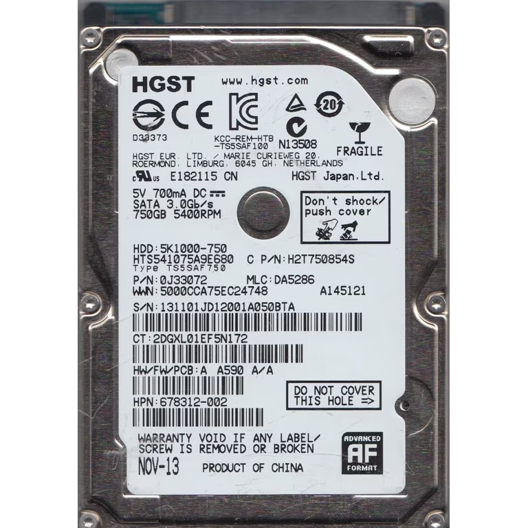 HGST Hitachi Travelstar HP 750GB 5400RPM SATA 2.5in HDD ( HTS541075A9E680 0J33072 678312-002 ) REF