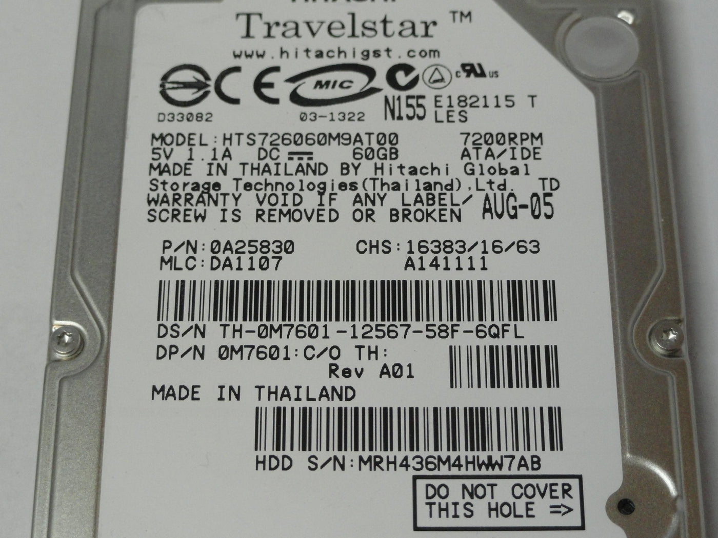 PR25971_0A25830_Hitachi Dell 60Gb IDE 7200rpm 2.5in HDD - Image2