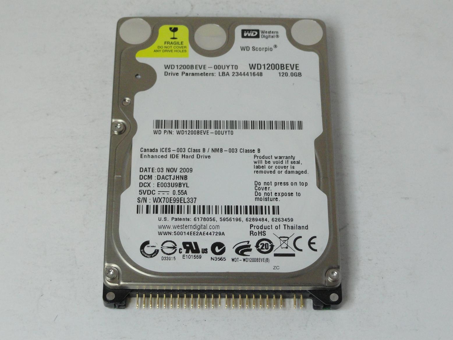 WD1200BEVE-00UYT0 - Western Digital 120GB 2.5in Hard Drive ATA100 5400rpm 8MB Cache - Refurbished