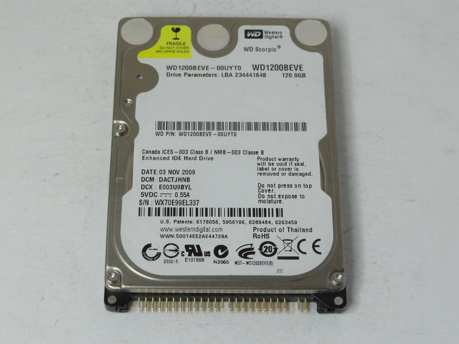 WD1200BEVE-00UYT0 - Western Digital 120GB 2.5in Hard Drive ATA100 5400rpm 8MB Cache - Refurbished