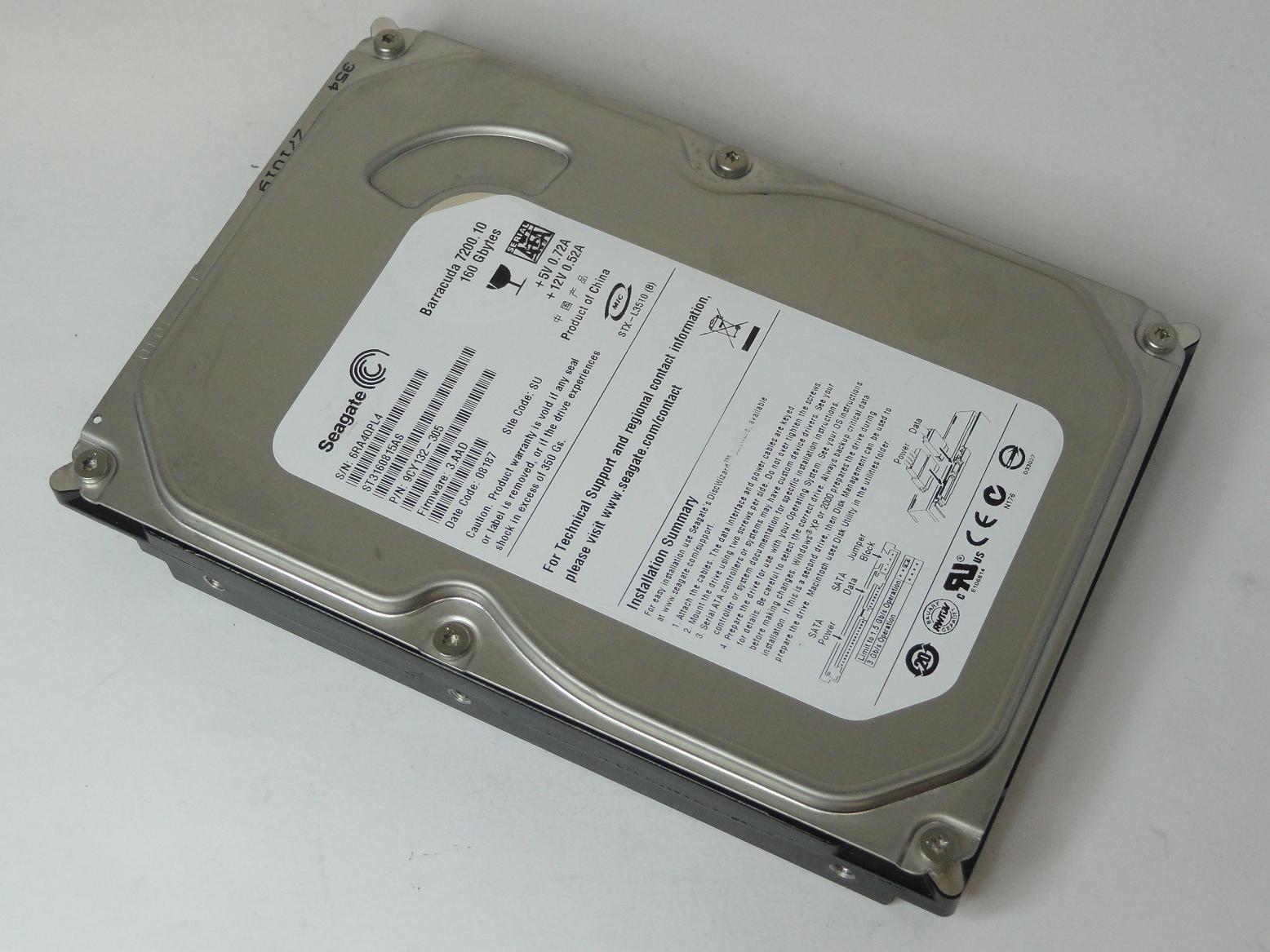 Seagate 160GB SATA 7200rpm 3.5in HDD ( 9CY132-305 ST3160815AS ) USED