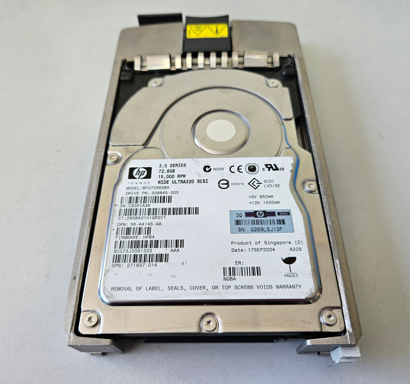 HP Dell 72.8GB SCA80 3.5" HDD in Caddy ( 306645-003 BF072863BA 271837-014 3R-A4145-AA ) USED