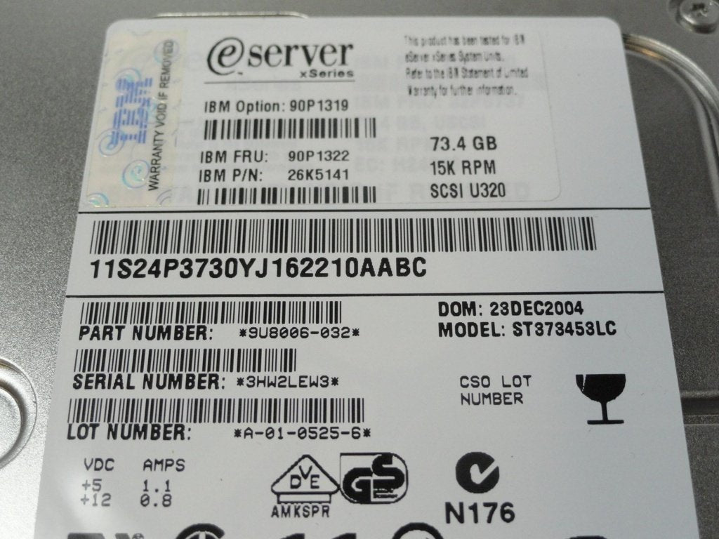 9U8006-032 - Seagate IBM 73.4Gb SCSI 80 Pin 15Krpm 3.5in HDD - Refurbished