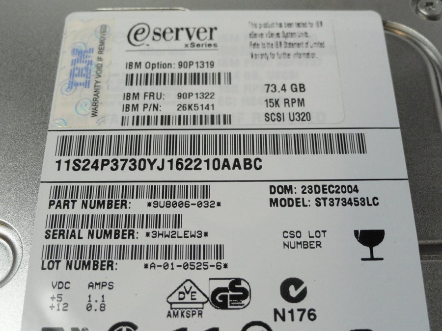 9U8006-032 - Seagate IBM 73.4Gb SCSI 80 Pin 15Krpm 3.5in HDD - Refurbished