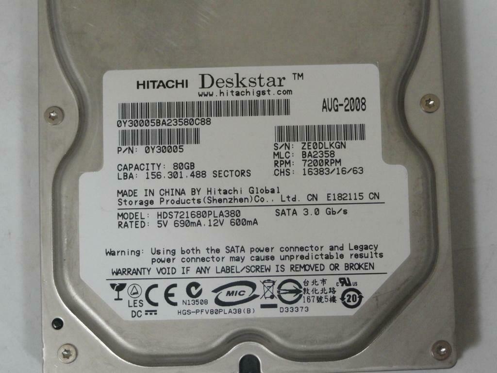 Hitachi 80GB SATA 7200rpm 3.5in HDD ( HDS721680PLA380 0Y30005 ) USED