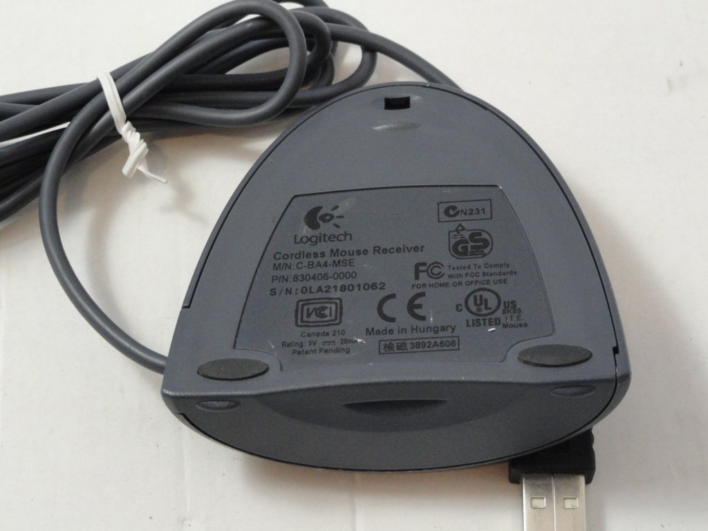 830406-0000 - Logitech, Cordless Mouse Receiver, USB Connection, Black. - ASIS