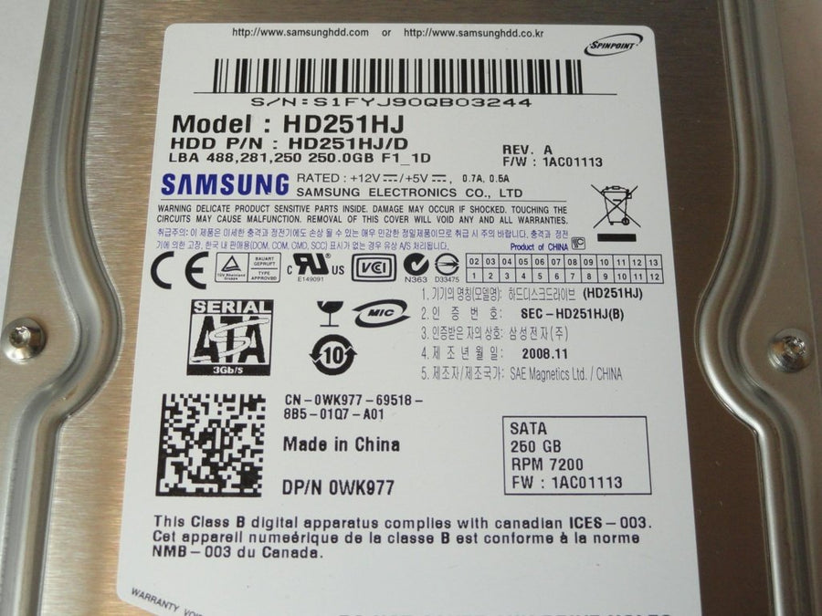 PR22614_HD251HJ/D_Samsung Dell 250GB SATA 7200rpm 3.5in HDD - Image2