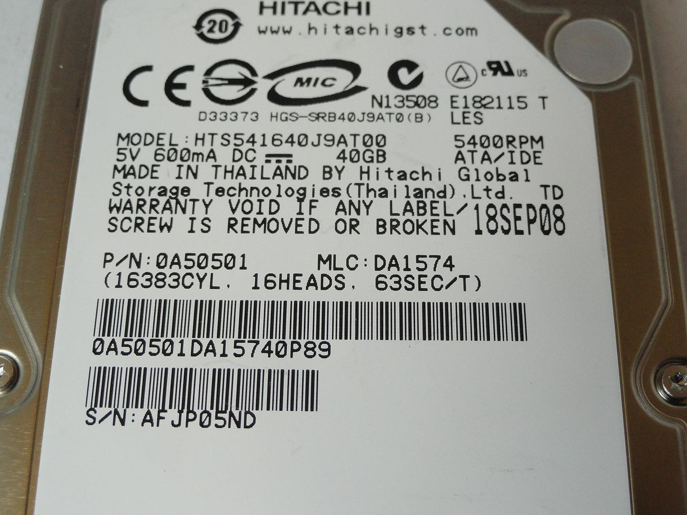 PR14576_0A50501_Hitachi 40GB IDE 5400rpm 3.5in HDD - Image3