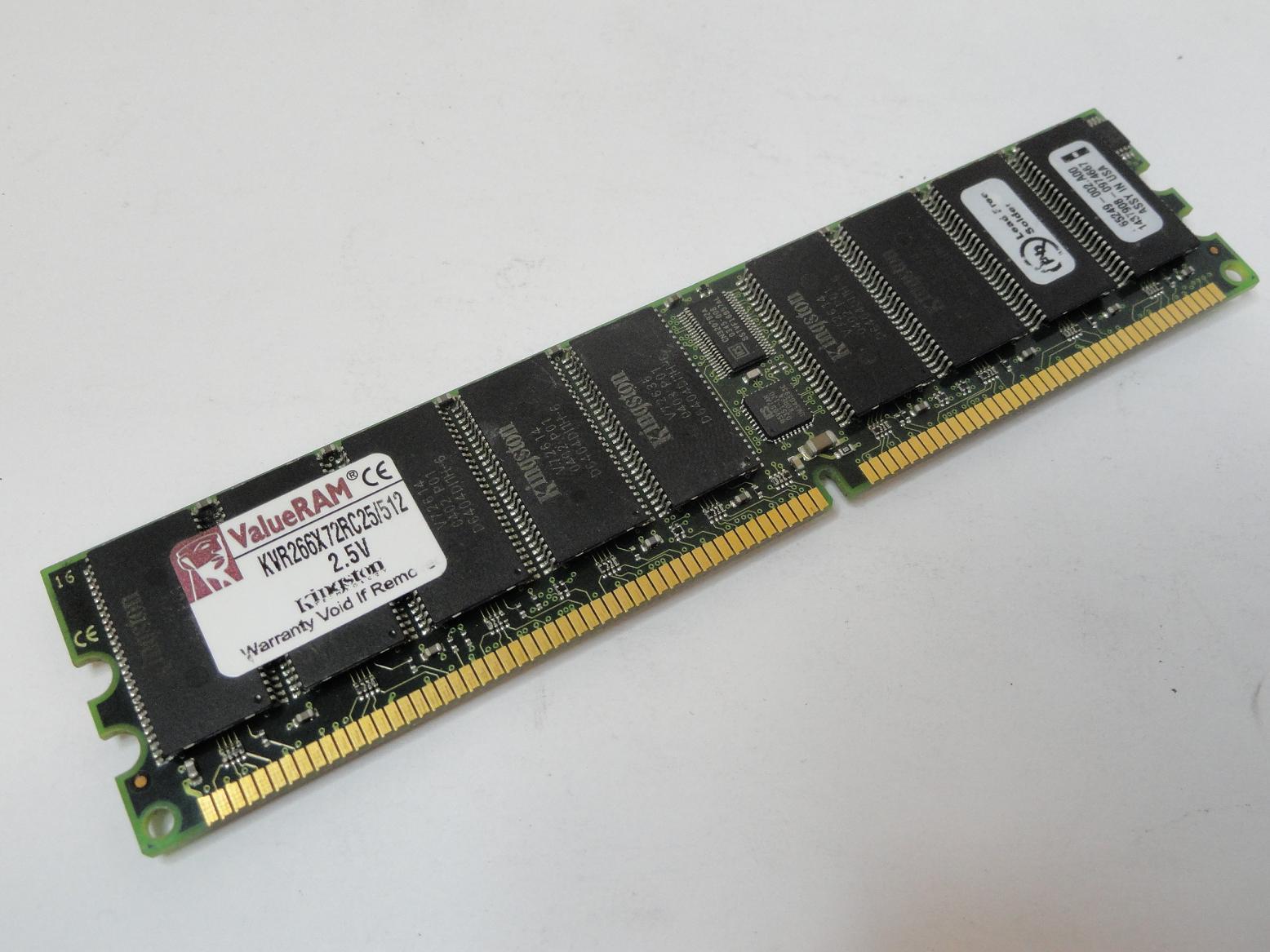 9965249-002.A00 - Kingston 512MB PC2100 DDR-266MHz ECC Registered CL2.5 184-Pin DIMM Single Rank Memory - Refurbished