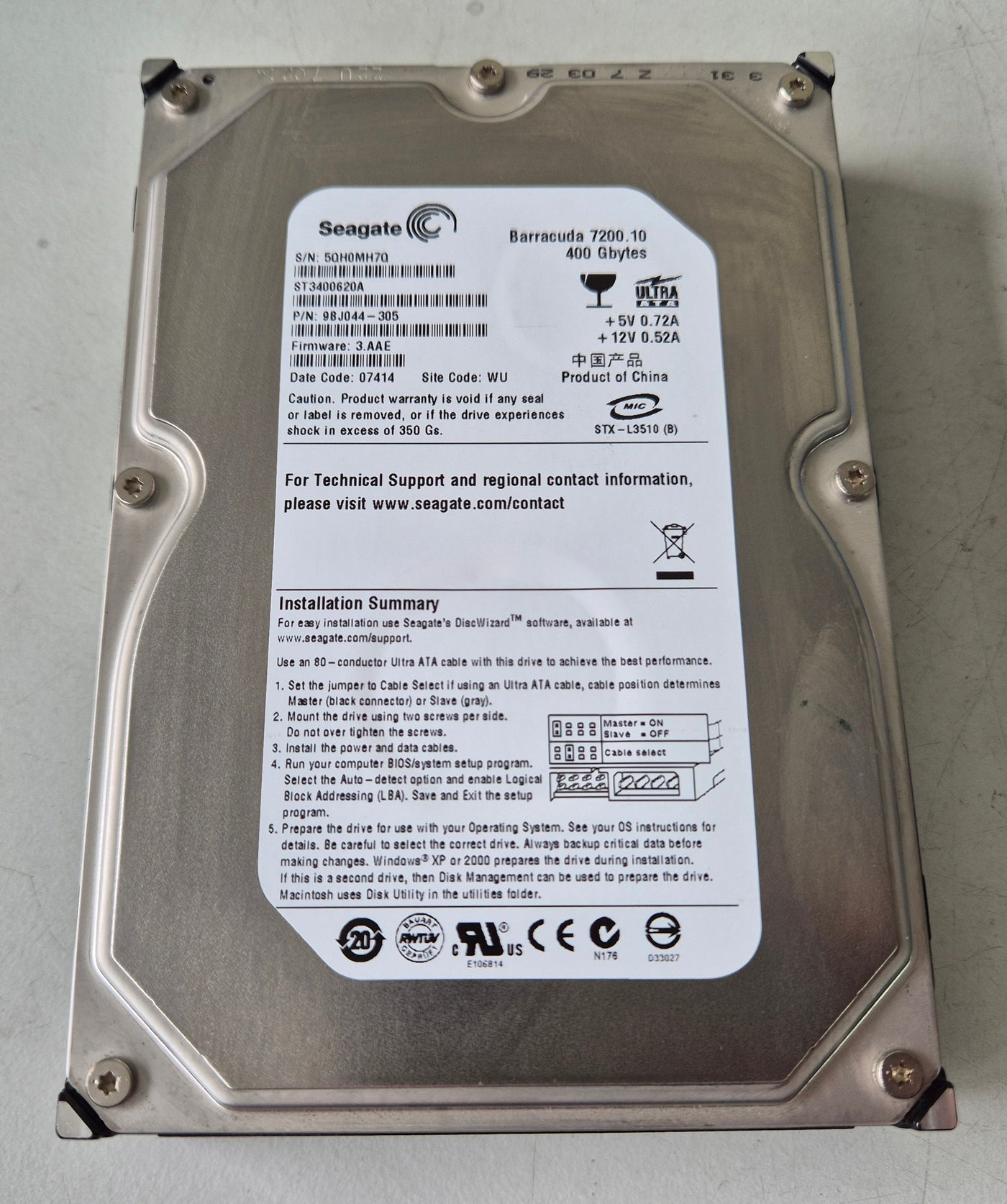 Seagate 400Gb IDE 7200rpm 3.5" HDD ( 9BJ044-305 ST3400620A ) USED