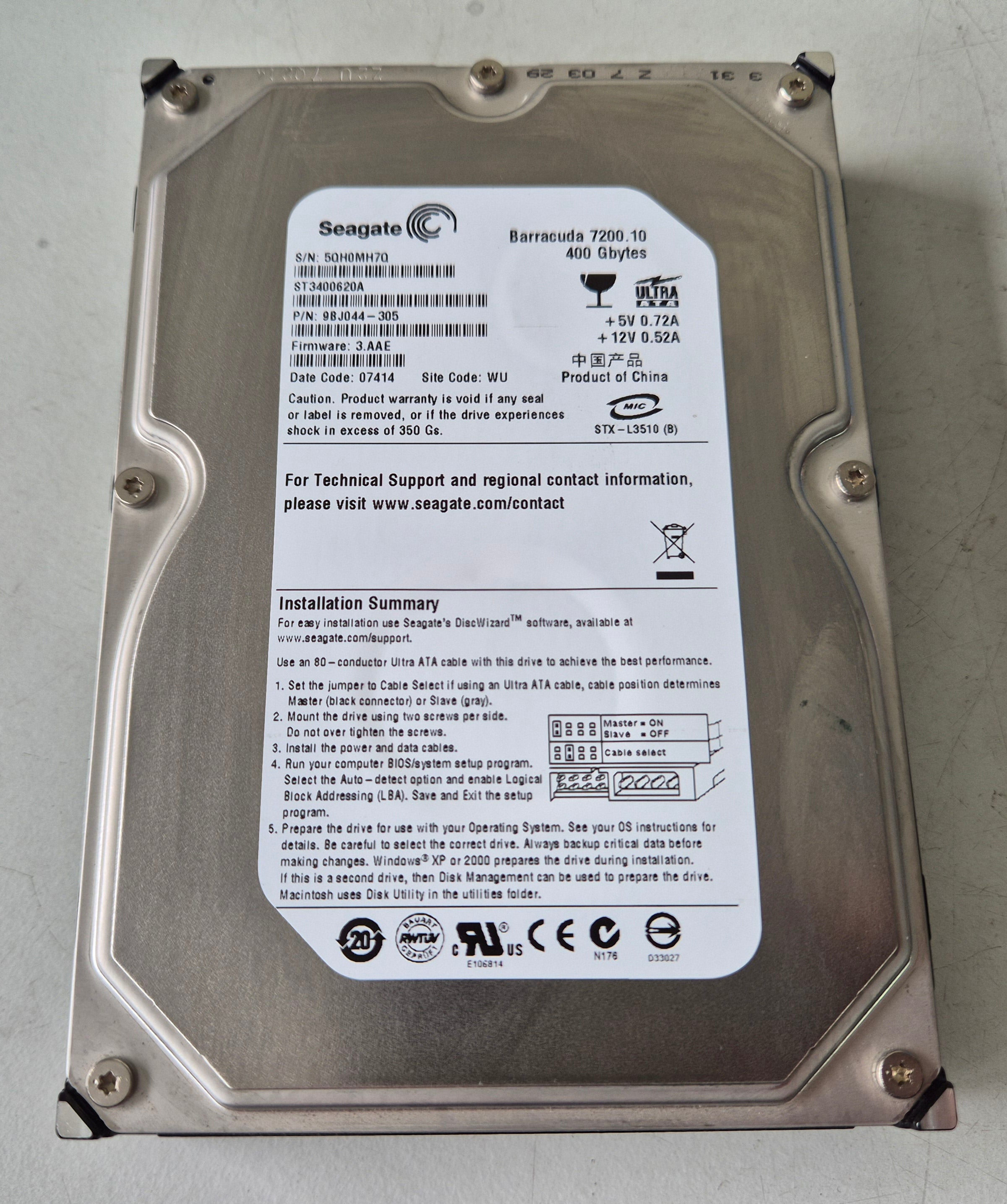 Seagate 400Gb IDE 7200rpm 3.5" HDD ( 9BJ044-305 ST3400620A ) USED