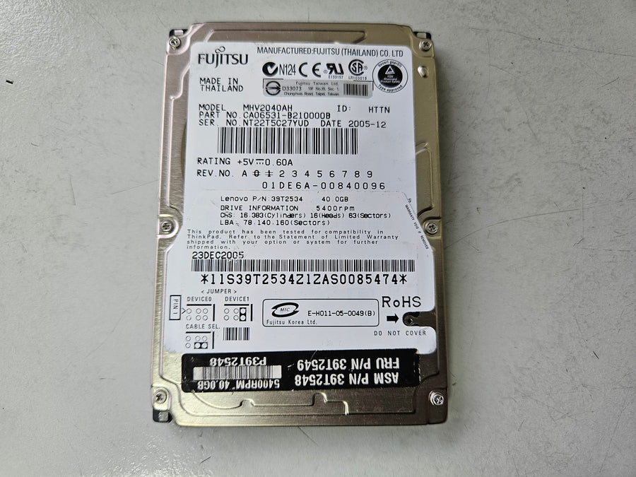 Fujitsu IBM 40GB 5400RPM IDE 2.5in HDD ( MHV2040AH CA06531-B210000B 39T2534 ) REF