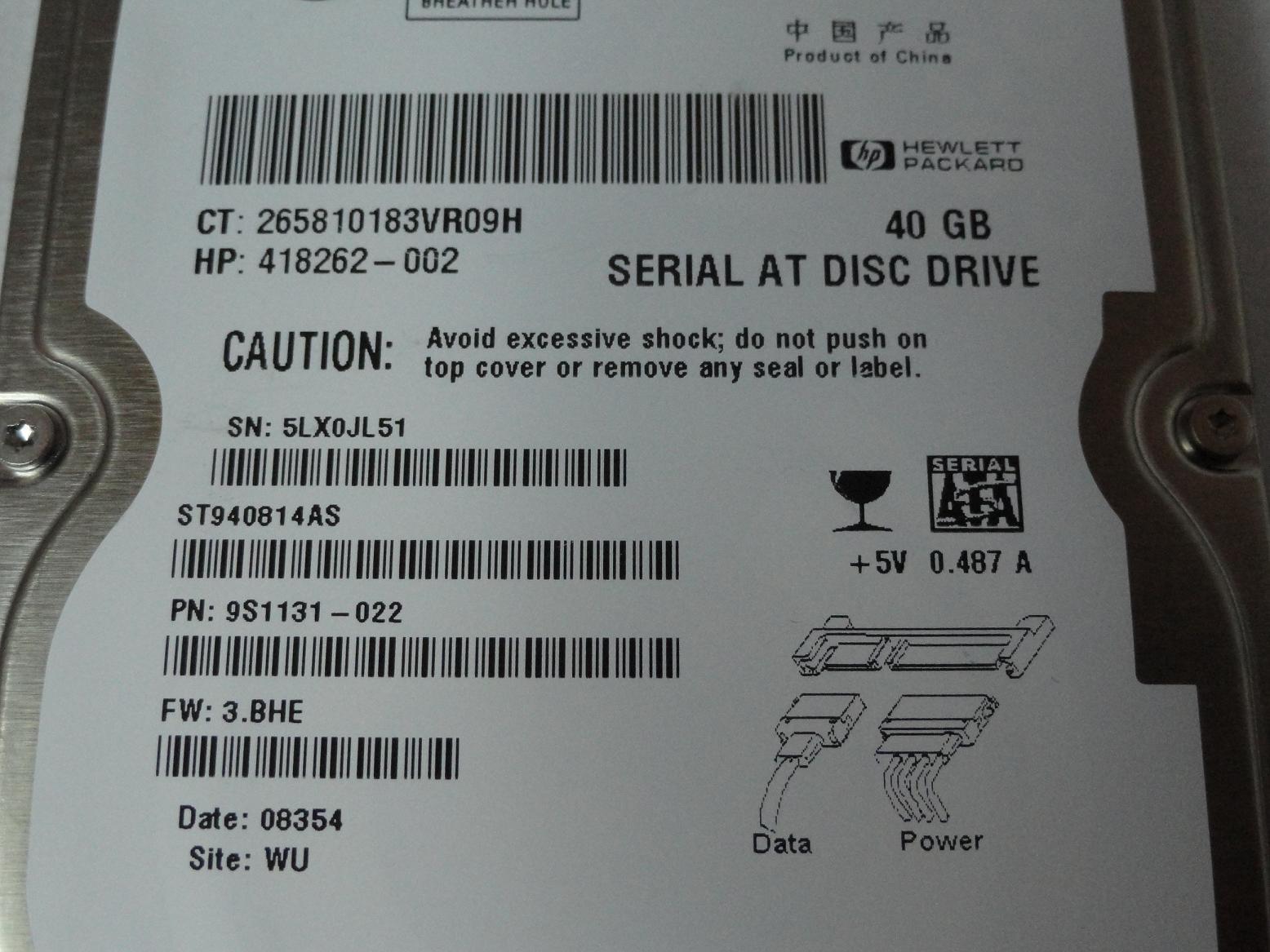 PR12263_ST940814AS_Seagate HP 40GB SATA 5400rpm 2.5in HDD - Image3