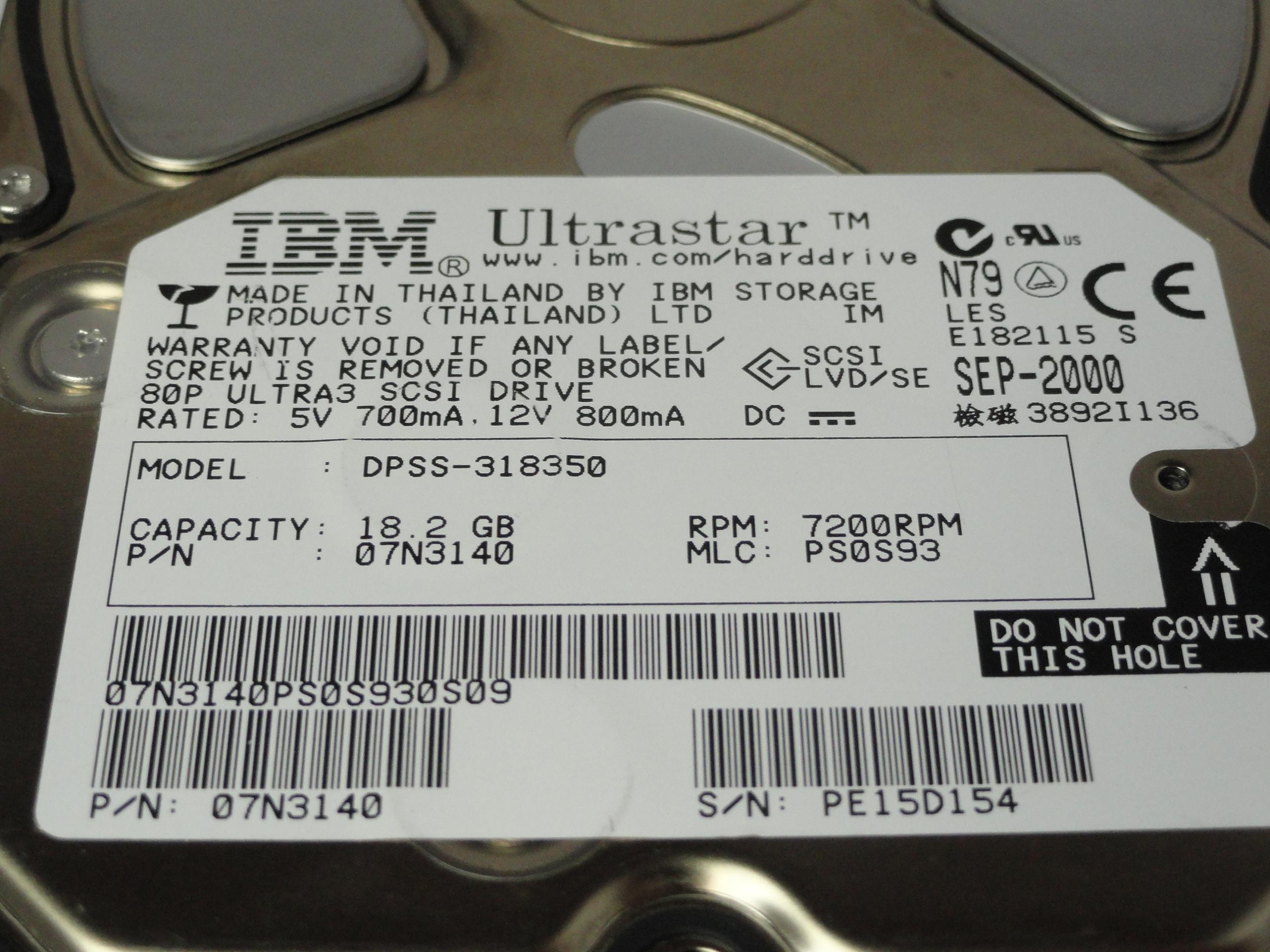 PR20869_07N3140_IBM 18.2Gb SCSI 80 Pin 7200rpm 3.5in HDD - Image2