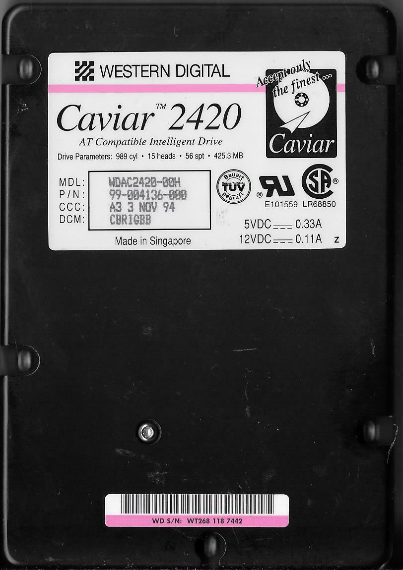 Western Digital 425Mb 4500RPM IDE 3.5" HDD ( AC2420-00H WDAC2420-00H 99-004136-000 ) REF