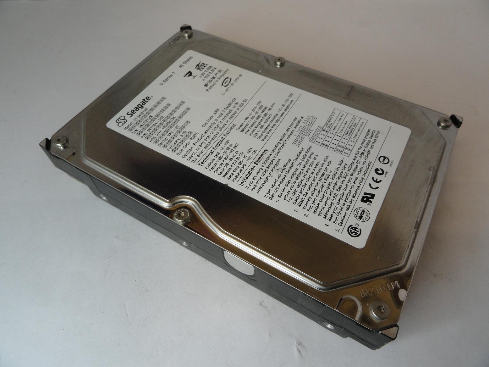 9V1004-002 - Seagate 40GB IDE 5400rpm 3.5in HDD - USED