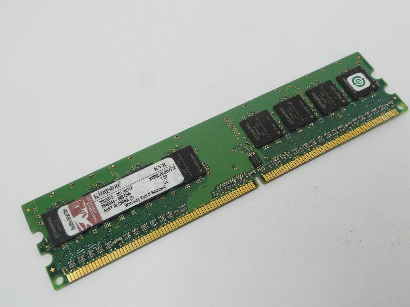 99U5315-001.A01LF - Kingston 512MB PC2-5300 DDR2-667MHz non-ECC Unbuffered CL5 240-Pin DIMM Memory - Refurbished