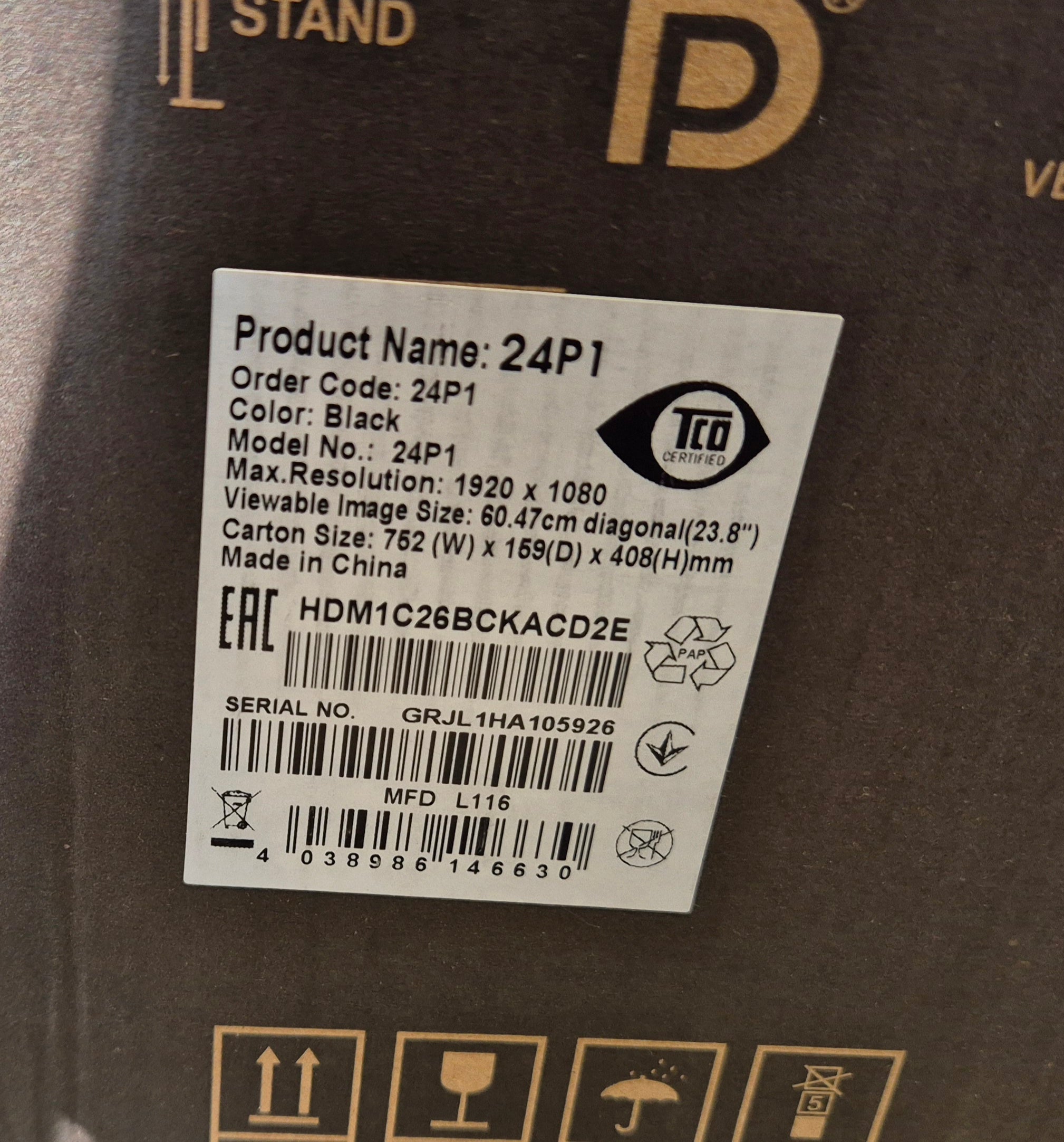 AOC 24P1 24" Full HD Monitor ( HDM1C26BCKACD2E ) USED